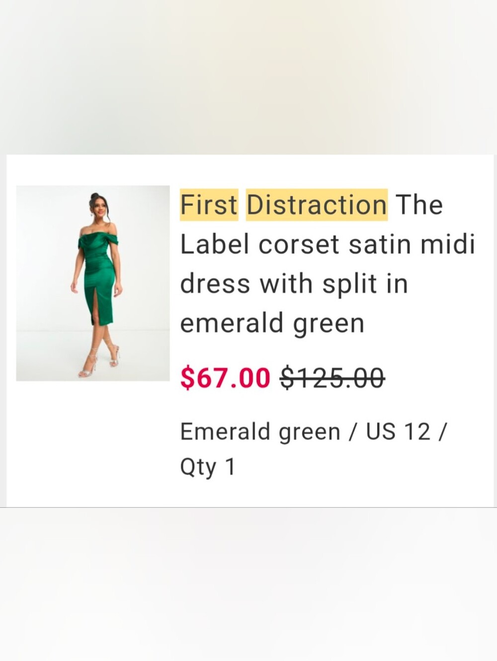 First Distraction Emerald Green Satin Off-Shoulder Corset Dress